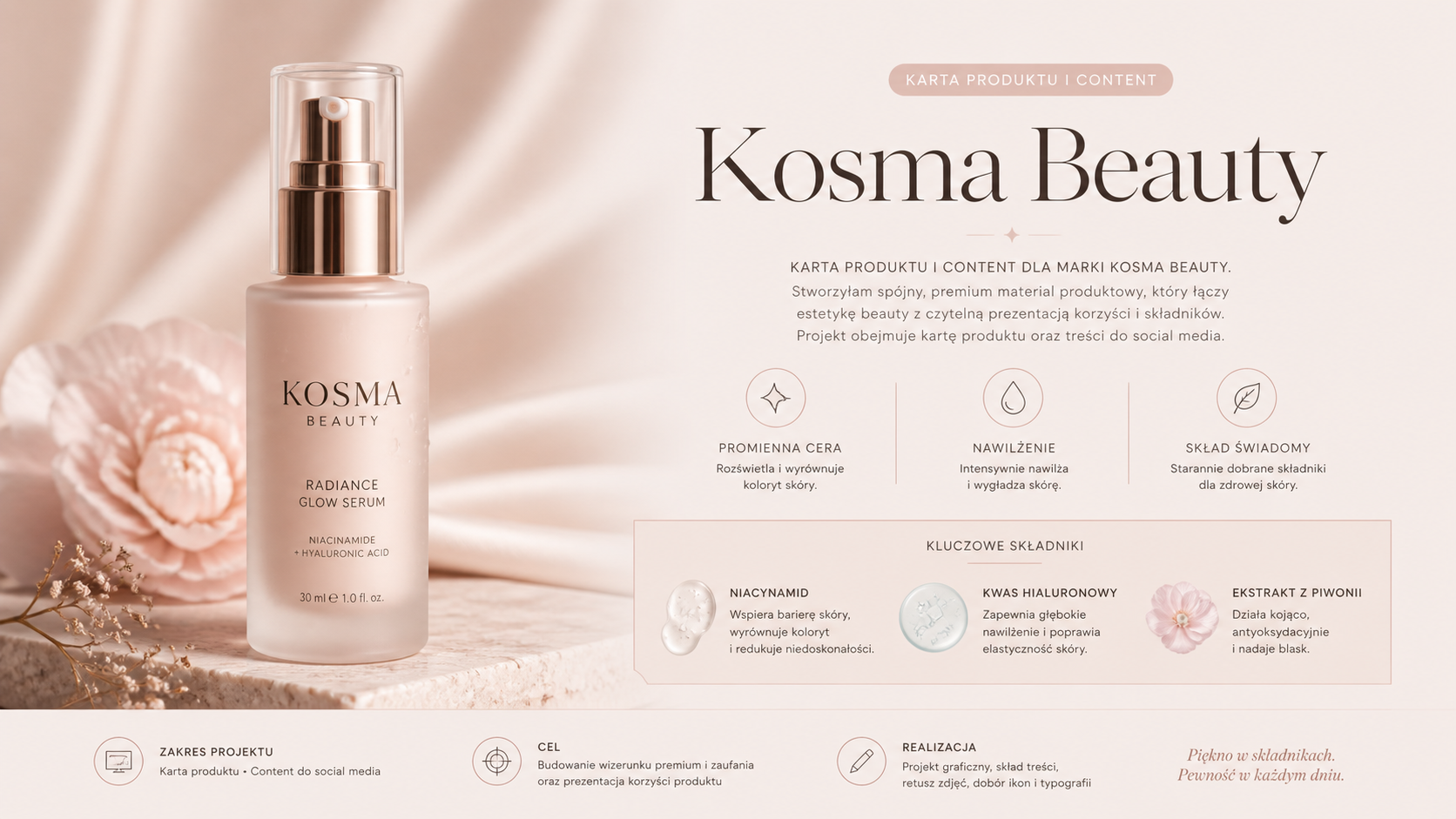 Projekt Kosma Beauty - karta produktu i content reklamowy
