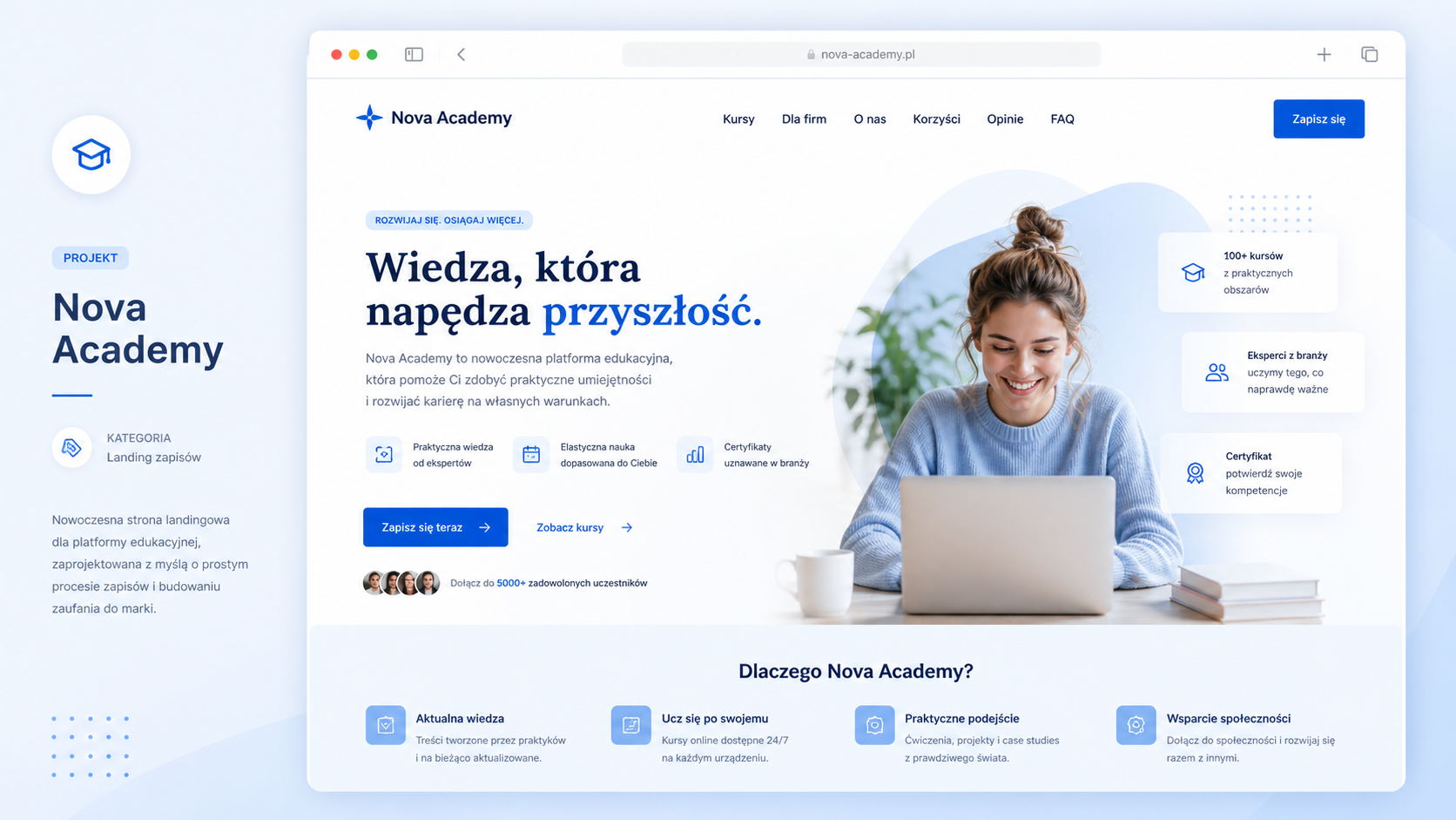 Projekt Centrum Szkoleniowe Nova - landing zapisów